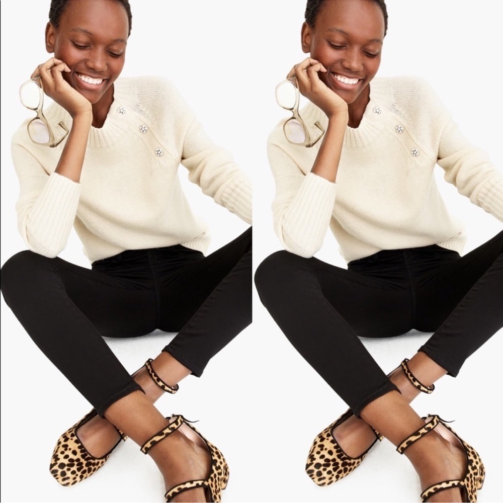 J. Crew Jeweled Lambswool blend Sweater Cream